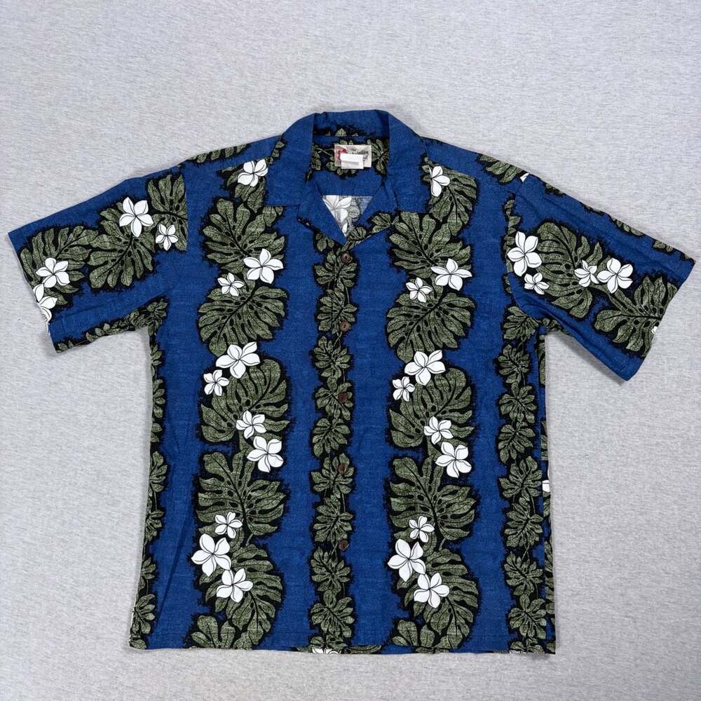 Hilo Hattie The Hawaiian Original Size L Blue Tropical Hibiscus Aloha Shirt